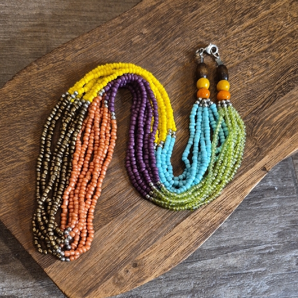 Unbranded Jewelry - Vintage Colorful Bohemian Seed Bead Necklace, Lobster Clasp Closure